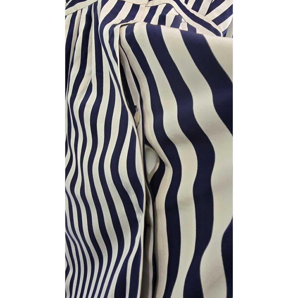 Vintage Silk Dress Womens Large 12 Navy Cream White Midi Maxi Striped Talbots - Picture 12 of 16